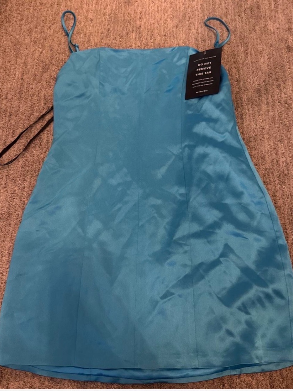 Retrofete Satin Strappy Mini Dress in Aqua Blue